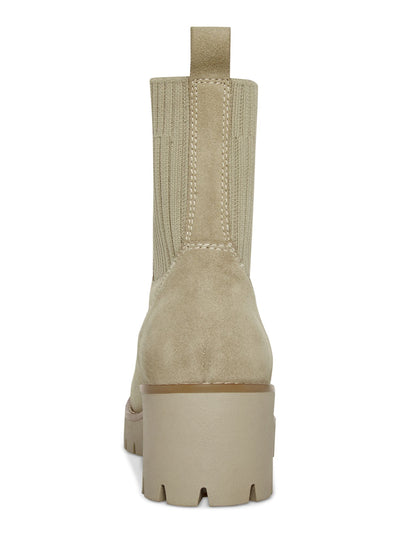 AQUA COLLEGE Womens Beige 1" Platform Cushioned Ribbed Stretch Panels Waterproof Lug Sole Dream Round Toe Zip-Up Booties 8 M
