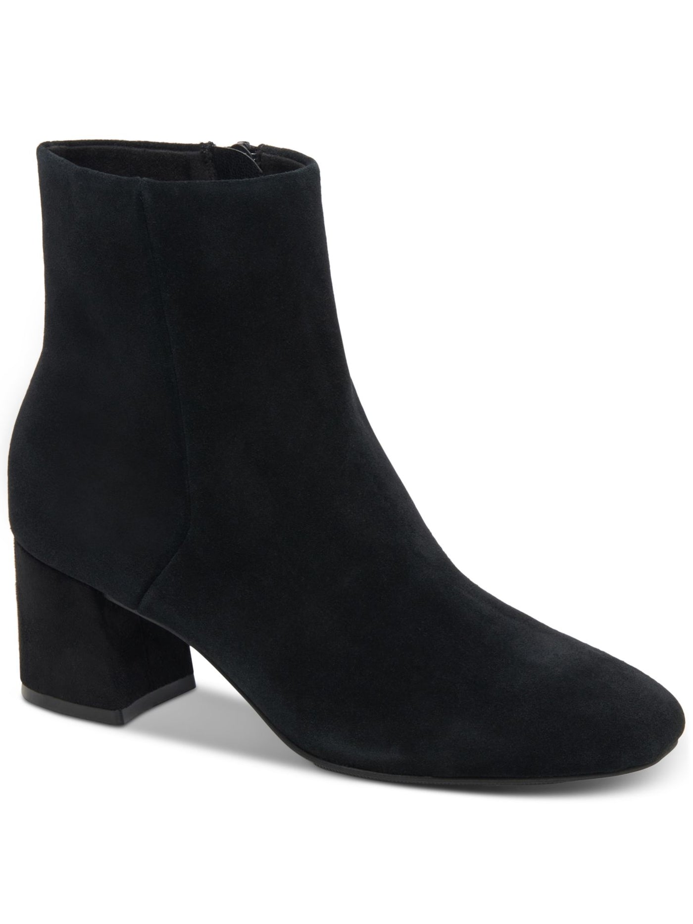 AQUA COLLEGE Womens Black Waterproof Cushioned Echo Round Toe Block Heel Zip-Up Leather Dress Booties 9.5 M