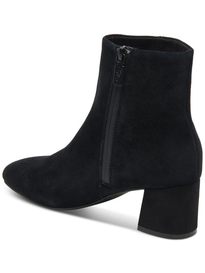AQUA COLLEGE Womens Black Waterproof Cushioned Echo Round Toe Block Heel Zip-Up Leather Dress Booties 9.5 M