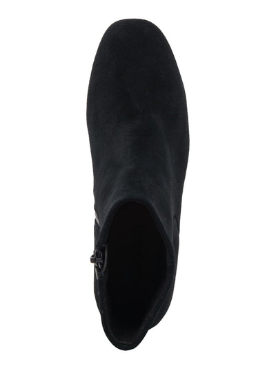 AQUA COLLEGE Womens Black Waterproof Cushioned Echo Round Toe Block Heel Zip-Up Leather Dress Booties 9.5 M