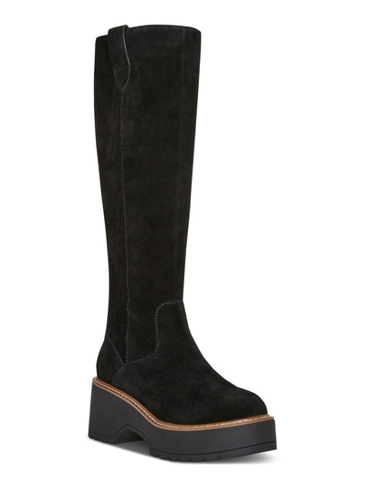 AQUA COLLEGE Womens Black 1-1/2" Platform Goring Cushioned Side Pull-Tabs Slip Resistant Waterproof Gina Round Toe Block Heel Zip-Up Boots Shoes 9 M
