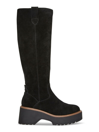 AQUA COLLEGE Womens Black 1-1/2" Platform Goring Cushioned Side Pull-Tabs Slip Resistant Waterproof Gina Round Toe Block Heel Zip-Up Boots Shoes 9 M