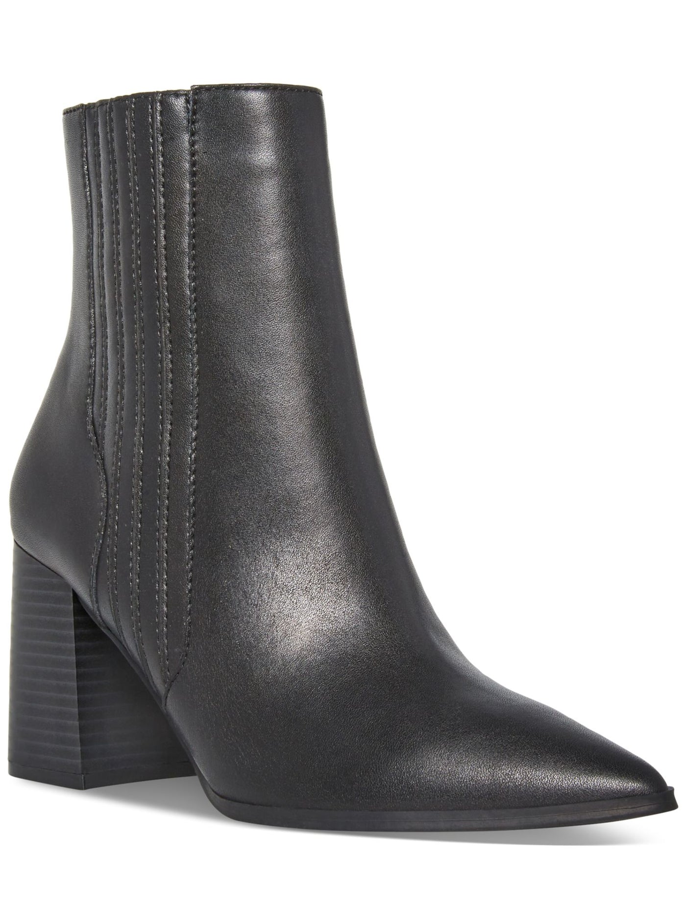 AQUA COLLEGE Womens Black Goring Cushioned Waterproof Slip Resistant Iconic Pointed Toe Stacked Heel Zip-Up Leather Dress Booties 11 M