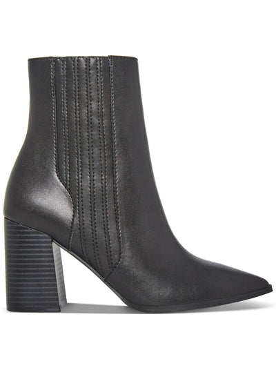 AQUA COLLEGE Womens Black Goring Cushioned Waterproof Slip Resistant Iconic Pointed Toe Stacked Heel Zip-Up Leather Dress Booties 11 M