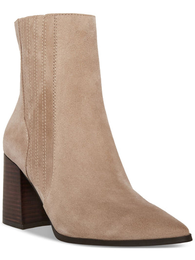 AQUA COLLEGE Womens Beige Goring Cushioned Waterproof Slip Resistant Iconic Pointed Toe Stacked Heel Zip-Up Leather Booties 8.5 M