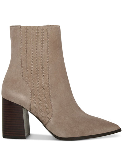 AQUA COLLEGE Womens Beige Goring Cushioned Waterproof Slip Resistant Iconic Pointed Toe Stacked Heel Zip-Up Leather Booties 8.5 M