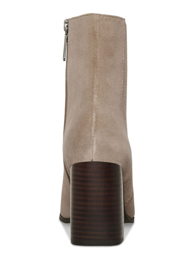 AQUA COLLEGE Womens Beige Goring Cushioned Waterproof Slip Resistant Iconic Pointed Toe Stacked Heel Zip-Up Leather Booties 8.5 M