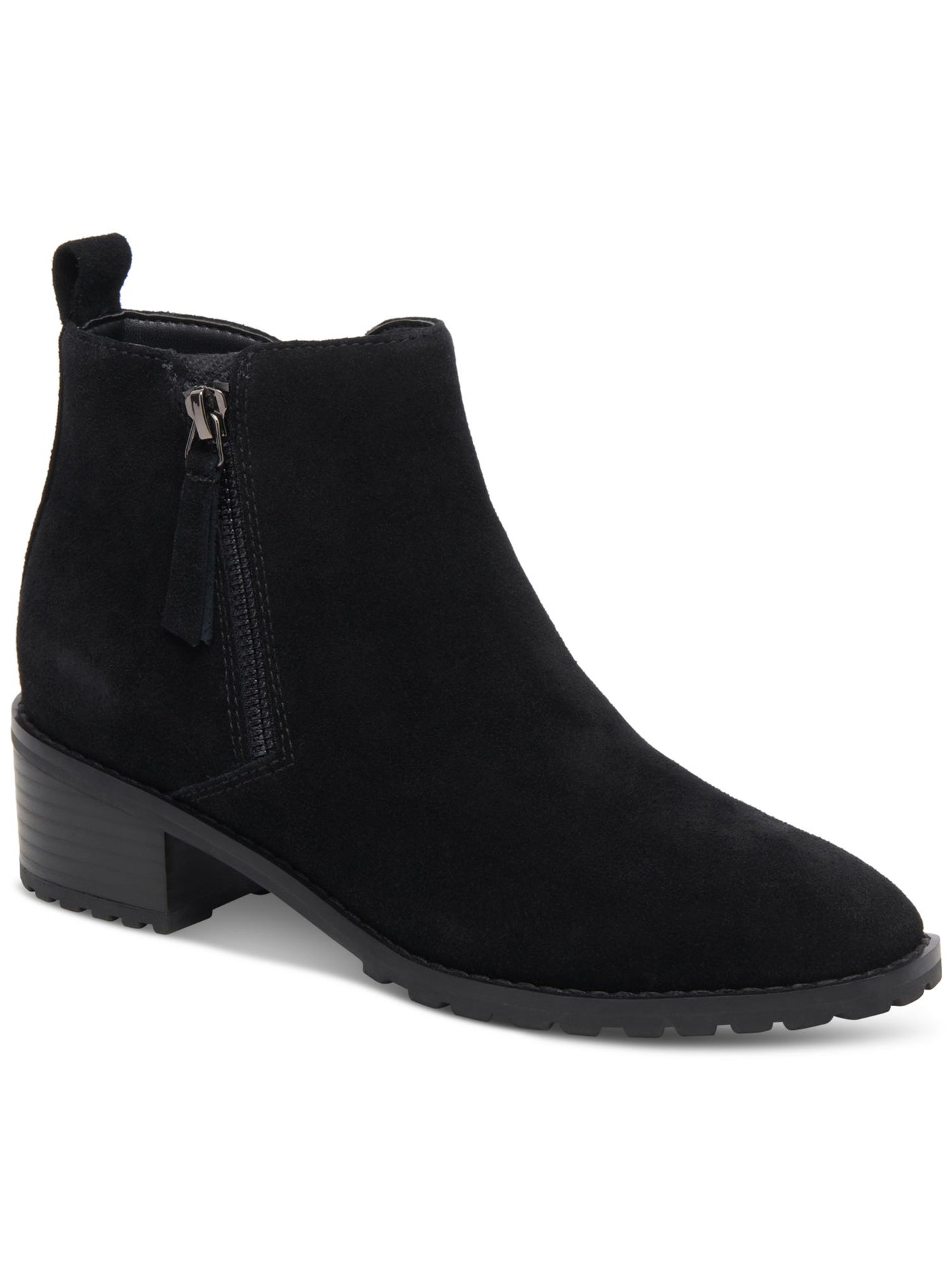 AQUA COLLEGE Womens Black Slip-Resistant Cushioned Back Pull-Tab Zipper Accent Waterproof Sanction Round Toe Block Heel Zip-Up Suede Booties 10 M