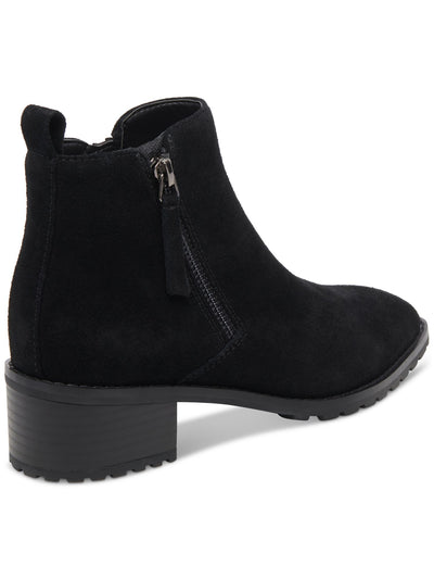 AQUA COLLEGE Womens Black Slip-Resistant Cushioned Back Pull-Tab Zipper Accent Waterproof Sanction Round Toe Block Heel Zip-Up Suede Booties 10 M