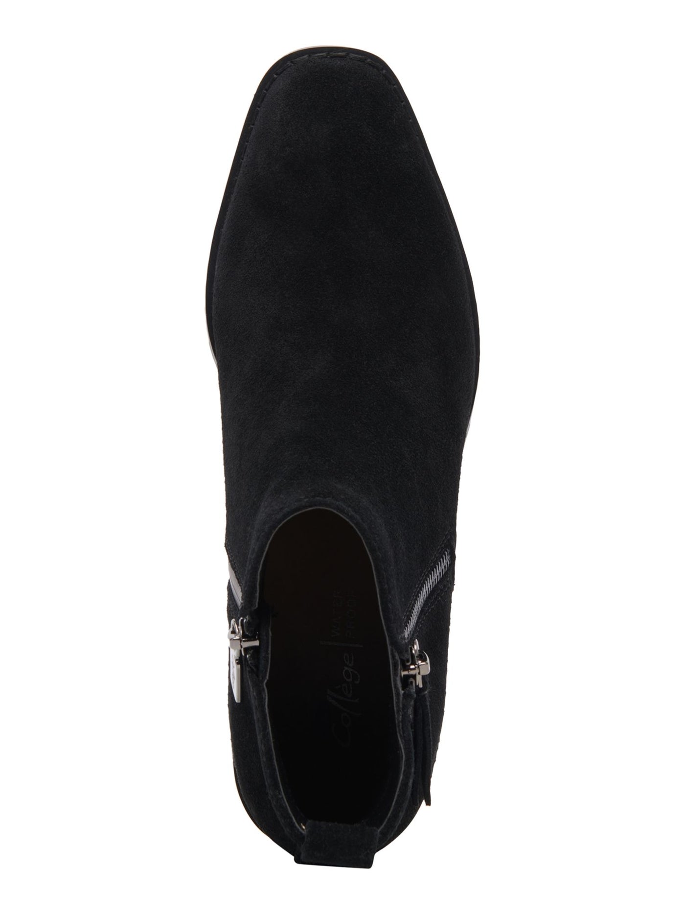 AQUA COLLEGE Womens Black Slip-Resistant Cushioned Back Pull-Tab Zipper Accent Waterproof Sanction Round Toe Block Heel Zip-Up Suede Booties 10 M