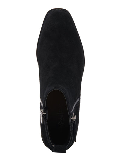 AQUA COLLEGE Womens Black Slip-Resistant Cushioned Back Pull-Tab Zipper Accent Waterproof Sanction Round Toe Block Heel Zip-Up Suede Booties 10 M