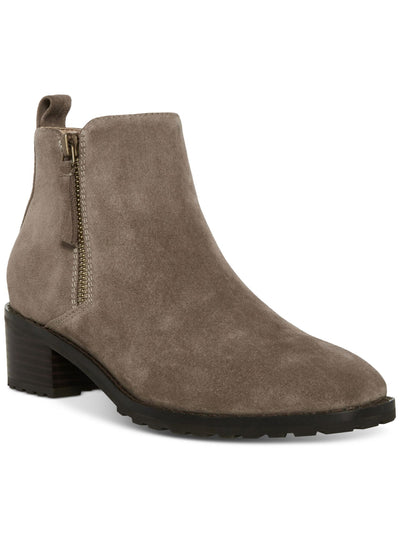 AQUA COLLEGE Womens Gray Slip-Resistant Cushioned Back Pull-Tab Zipper Accent Waterproof Sanction Round Toe Block Heel Zip-Up Booties 8.5 M