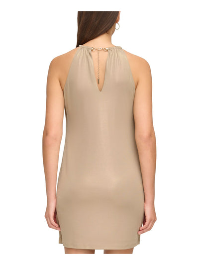 KENSIE DRESSES Womens Gold Ruched Lined Drape Front Sleeveless Halter Short Party Sheath Dress 8