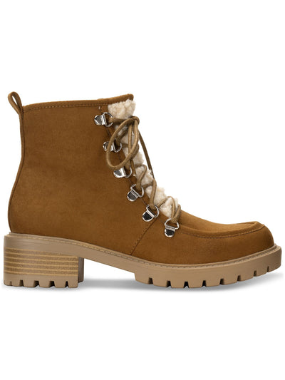 SUN STONE Womens Brown Lace Up Apron Toe Cushioned Faux Shearling Trim Lug Sole Treaded Quiinn Round Toe Zip-Up Winter Boots 7 M
