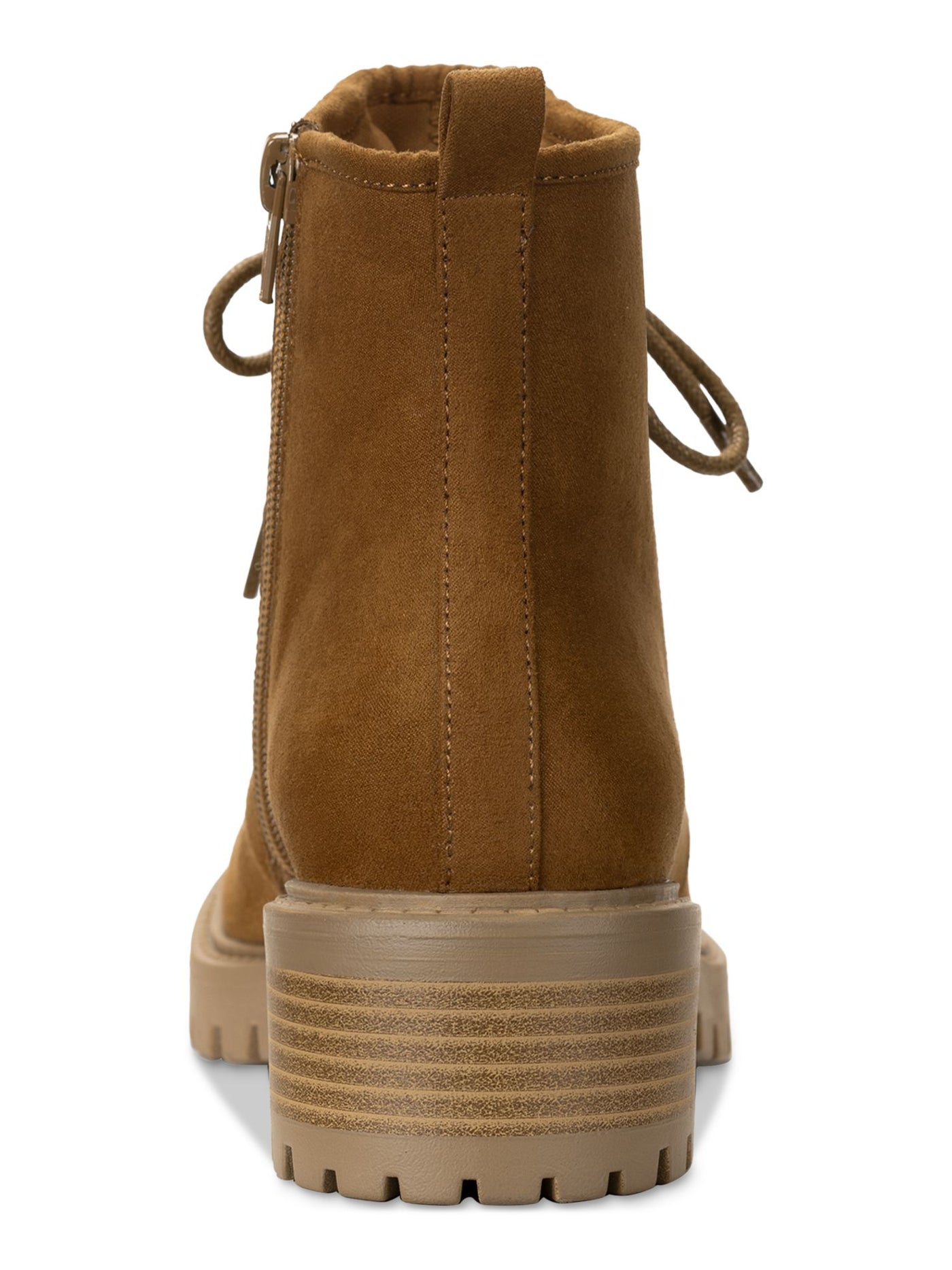 SUN STONE Womens Brown Lace Up Apron Toe Cushioned Faux Shearling Trim Lug Sole Treaded Quiinn Round Toe Zip-Up Winter Boots 7 M