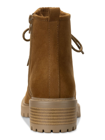 SUN STONE Womens Brown Lace Up Apron Toe Cushioned Faux Shearling Trim Lug Sole Treaded Quiinn Round Toe Zip-Up Winter Boots 7 M