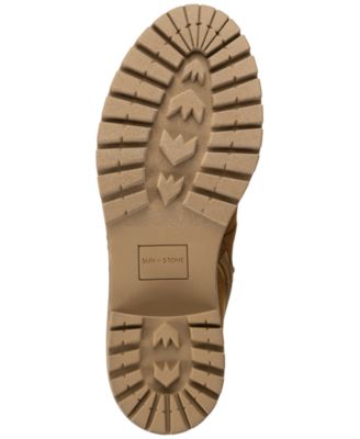 SUN STONE Womens Brown Lace Up Apron Toe Cushioned Faux Shearling Trim Lug Sole Treaded Quiinn Round Toe Zip-Up Winter Boots M