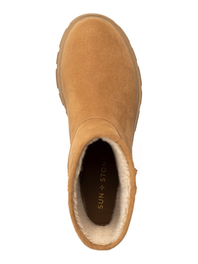 SUN STONE Womens Brown Treaded Heel Pull-Tab Lug Sole Padded Riyaa Round Toe Boots Shoes 10 M