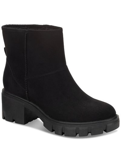 SUN STONE Womens Black Treaded Heel Pull-Tab Lug Sole Padded Riyaa Round Toe Boots Shoes 9.5 M