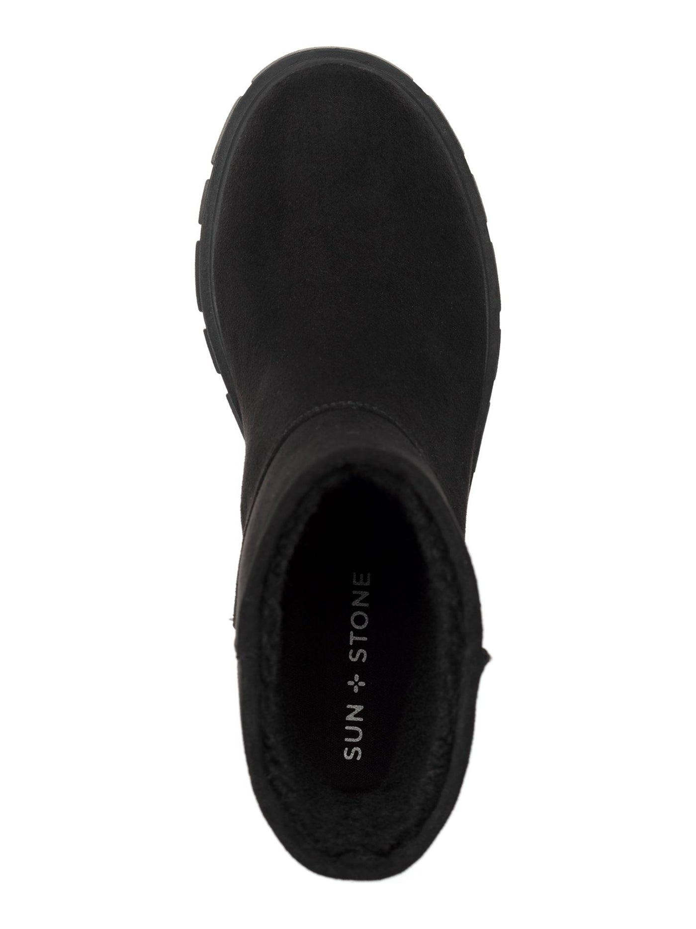 SUN STONE Womens Black Treaded Heel Pull-Tab Lug Sole Padded Riyaa Round Toe Boots Shoes 9.5 M