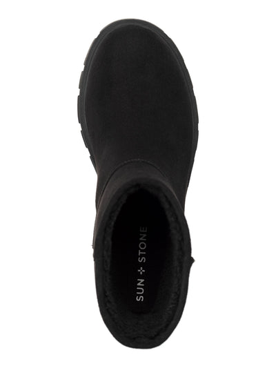 SUN STONE Womens Black Treaded Heel Pull-Tab Lug Sole Padded Riyaa Round Toe Boots Shoes 9.5 M