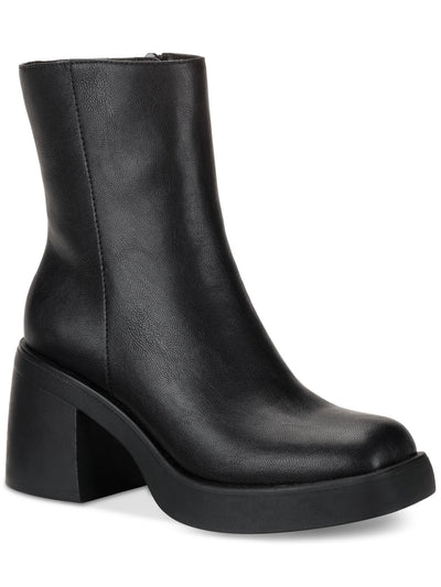 SUN STONE Womens Black 1" Platform Lug Sole Goring Padded Tiannaa Square Toe Block Heel Zip-Up Heeled Boots 9.5 M