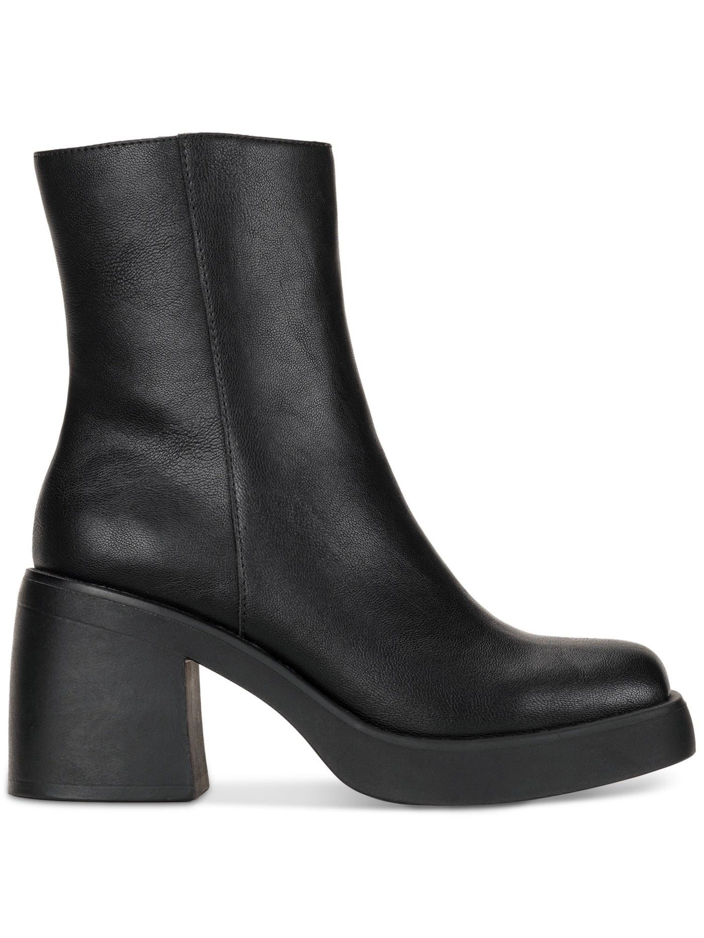 SUN STONE Womens Black 1" Platform Lug Sole Goring Padded Tiannaa Square Toe Block Heel Zip-Up Heeled Boots 9.5 M