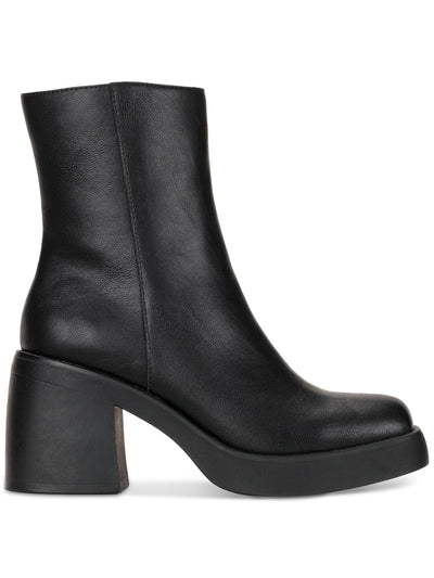 SUN STONE Womens Black 1" Platform Lug Sole Goring Padded Tiannaa Square Toe Block Heel Zip-Up Heeled Boots 9.5 M