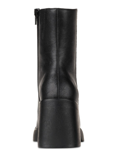 SUN STONE Womens Black 1" Platform Lug Sole Goring Padded Tiannaa Square Toe Block Heel Zip-Up Heeled Boots 9.5 M