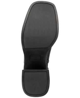 SUN STONE Womens Black 1" Platform Lug Sole Goring Padded Tiannaa Square Toe Block Heel Zip-Up Heeled Boots M