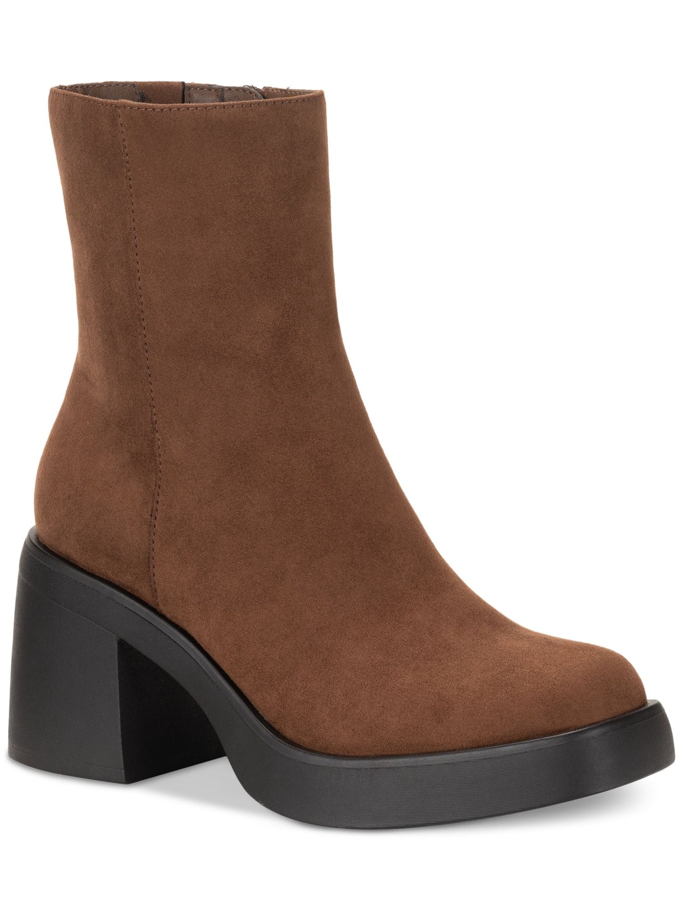 SUN STONE Womens Brown Goring Cushioned Tiannaa Square Toe Block Heel Zip-Up Booties 8 M