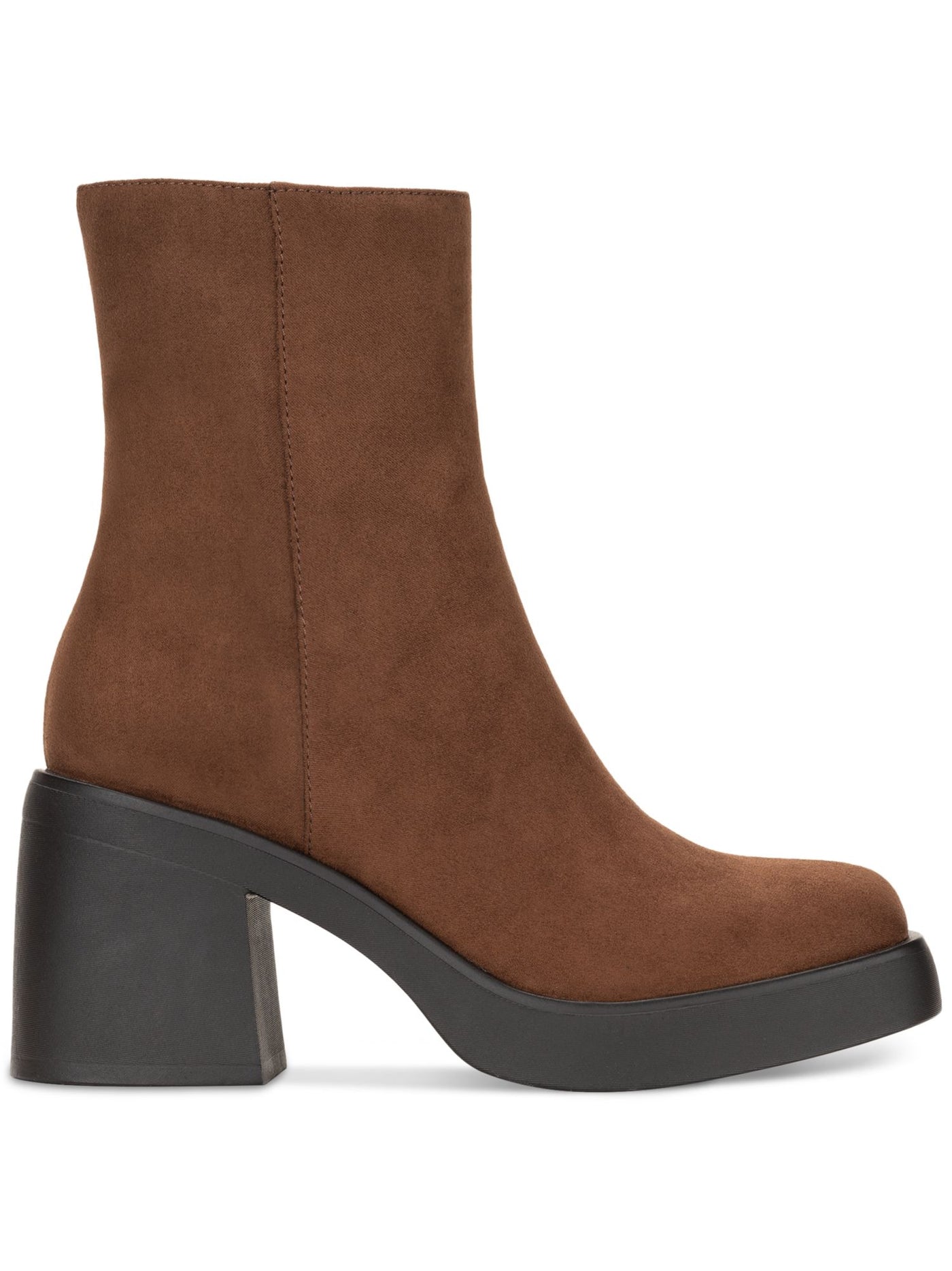 SUN STONE Womens Brown Goring Cushioned Tiannaa Square Toe Block Heel Zip-Up Booties 8 M