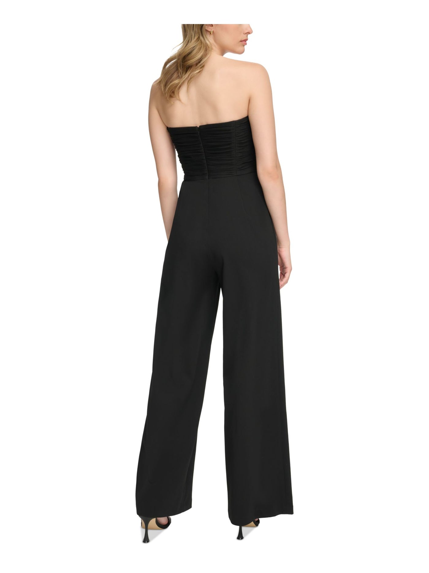 CALVIN KLEIN Womens Black Zippered Pocketed Ruched-bodice Straight Leg Sleeveless Strapless Party High Waist Jumpsuit 4