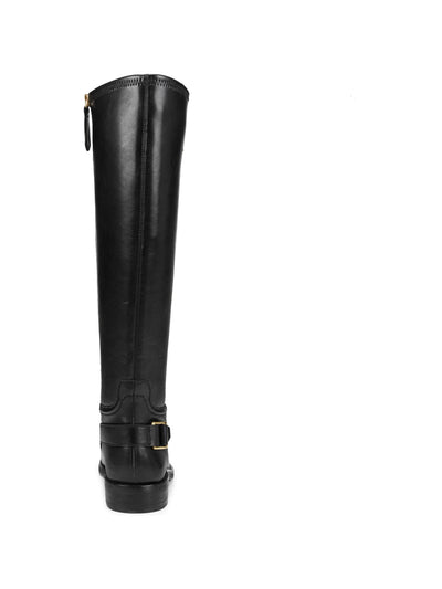 FRANCO SARTO Womens Black Buckled Ankle Strap Wide Calf Studded Padded Merina Almond Toe Block Heel Zip-Up Riding Boot 7.5 M WC