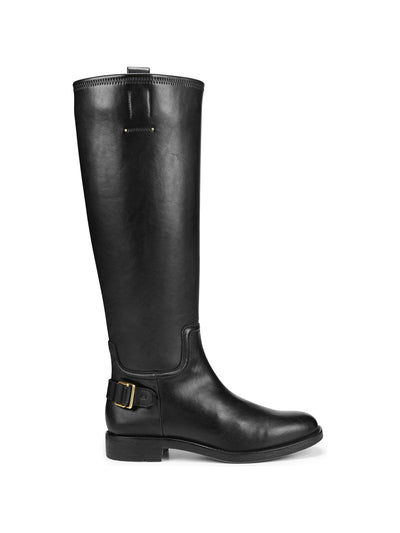 FRANCO SARTO Womens Black Buckled Ankle Strap Wide Calf Studded Padded Merina Almond Toe Block Heel Zip-Up Riding Boot 7.5 M WC