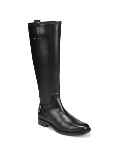 FRANCO SARTO Womens Black Buckled Ankle Strap Wide Calf Studded Padded Merina Almond Toe Block Heel Zip-Up Riding Boot 7.5 M WC