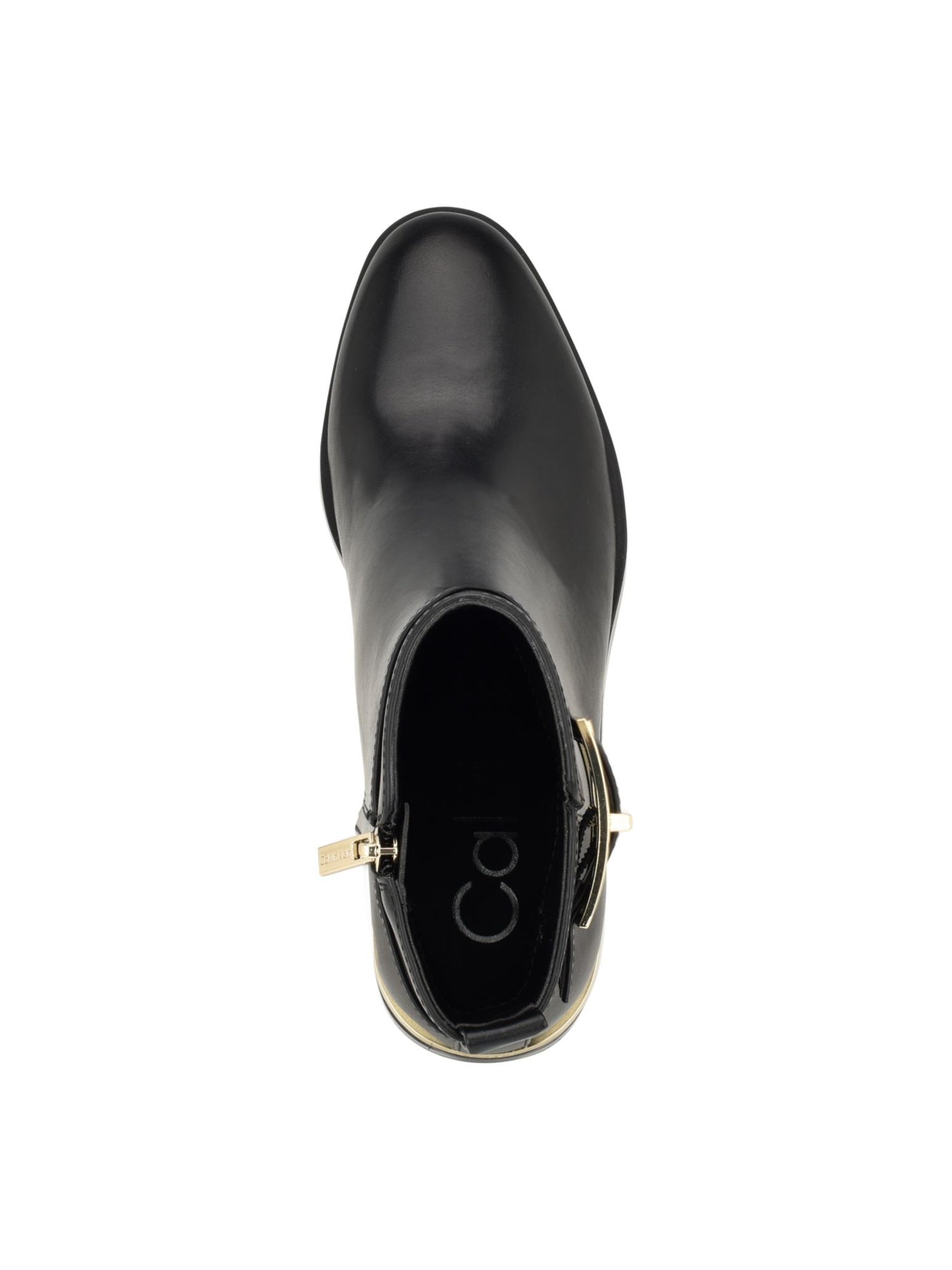 CALVIN KLEIN Womens Black Buckled Ankle Strap Heel Pull-Tab Padded Metallic Jallis Almond Toe Flare Zip-Up Booties 6.5 M