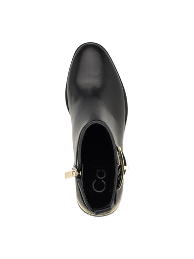 CALVIN KLEIN Womens Black Buckled Ankle Strap Heel Pull-Tab Padded Metallic Jallis Almond Toe Flare Zip-Up Booties 6.5 M