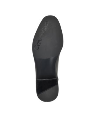 CALVIN KLEIN Womens Black Buckled Ankle Strap Heel Pull-Tab Padded Metallic Jallis Almond Toe Flare Zip-Up Booties M