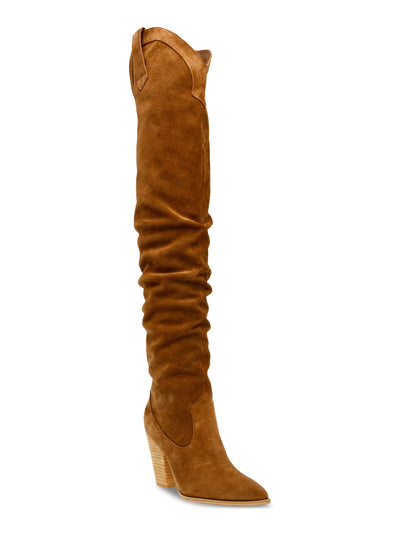 STEVE MADDEN Womens Brown Dual Pull-Tabs Padded Ruched Landy Pointed Toe Block Heel Leather Western Boot 8 M
