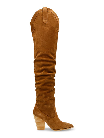 STEVE MADDEN Womens Brown Dual Pull-Tabs Padded Ruched Landy Pointed Toe Block Heel Leather Western Boot 8 M
