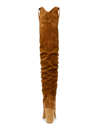 STEVE MADDEN Womens Brown Dual Pull-Tabs Padded Ruched Landy Pointed Toe Block Heel Leather Western Boot 8 M