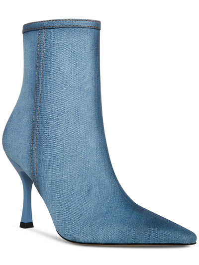STEVE MADDEN Womens Blue Denim Padded Brecken Pointed Toe Stiletto Zip-Up Booties 7 M