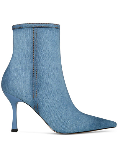 STEVE MADDEN Womens Blue Denim Padded Brecken Pointed Toe Stiletto Zip-Up Booties 7 M