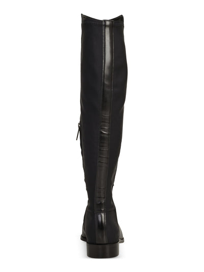 VINCE CAMUTO Womens Black Mixed Media Ankle Zip Stretch Padded Librina Square Toe Block Heel Leather Boots Shoes 9 M WC