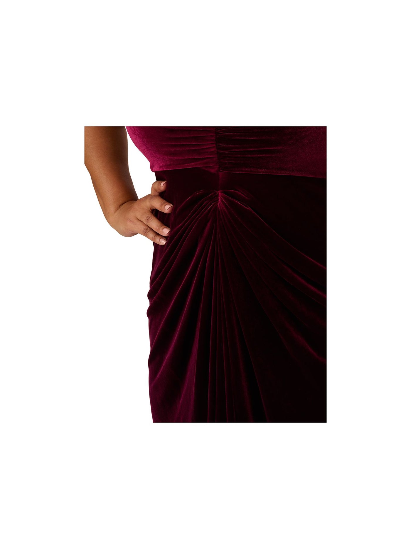 ADRIANNA PAPELL Womens Burgundy Ruched Zippered Lined Elbow Sleeve V Neck Full-Length Evening Hi-Lo Dress Plus 20W