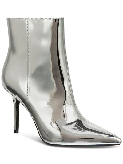 INC Womens Silver Metallic Goring Padded Holand Pointed Toe Stiletto Zip-Up Dress Boots 8 M