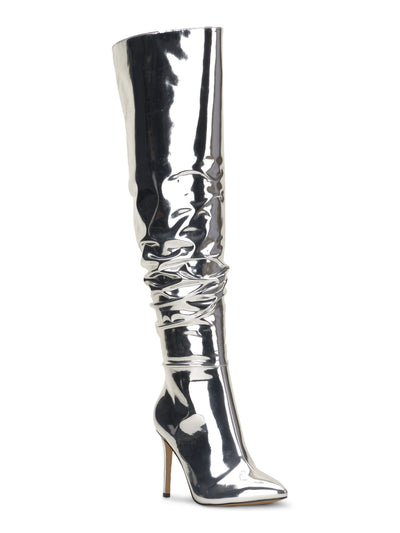 INC Womens Silver Slouch Cushioned Iyonna Pointed Toe Stiletto Zip-Up Heeled Boots 9 M