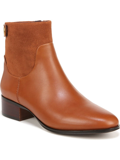 FRANCO SARTO Womens Brown Mixed Media Accent Ankle Strap Padded Jessica Almond Toe Block Heel Zip-Up Leather Booties 7 M