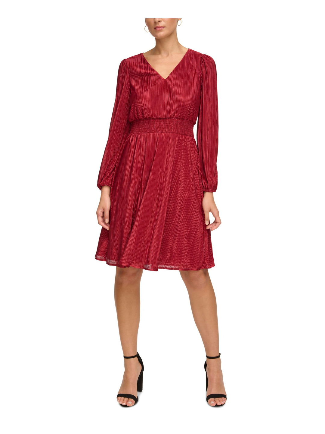 KENSIE DRESSES Womens Burgundy Pleated Lined Smocked Waist Long Sleeve –  Bobbi + Bricka